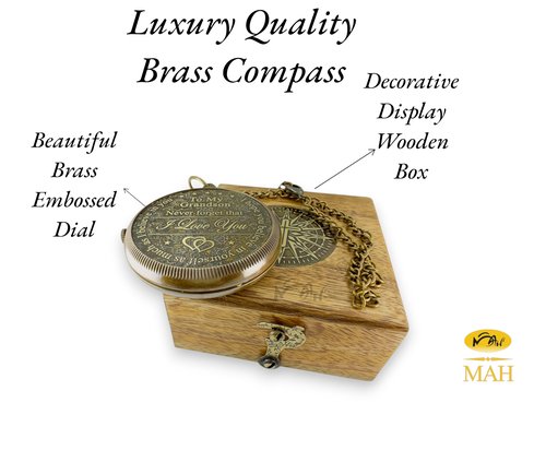 Gifts for Grandson Brass Handmade Compass Gift by Grandfather Gift Idea by Grandpa Grandma Memory Present to My Grandson Birthday Baptism Confirmation Love Christmas Tree Best Graduation Gifts