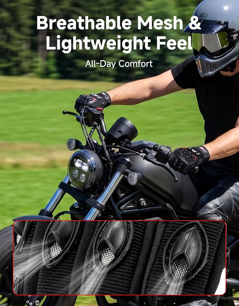 KEMIMOTO Touchscreen Motorcycle Gloves for Men, Black XL (X-Large) - Abrasion-Resistant, Breathable Protection