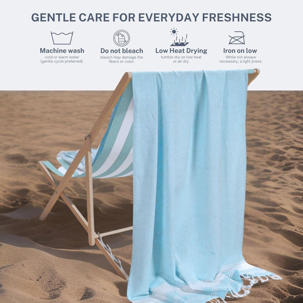 Skiennix Oversized Cotton Turkish Beach Towel - Quick Dry & Absorbent | Aqua Blue, 36"x72", 4 Pack