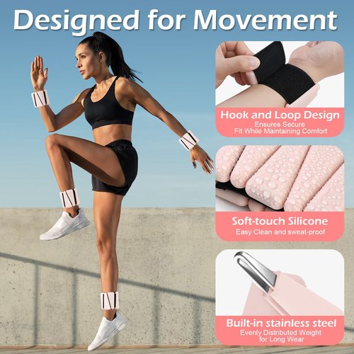 INDEPANDIA Wrist Ankle Weights for Women & Men, 2lbs Adjustable Weighted Bangles to Boost Calorie Burn & Strength, Arm & Leg Weights for Pilates, Yoga, Walking, Barre, Gym & Home Workout Blush Beige