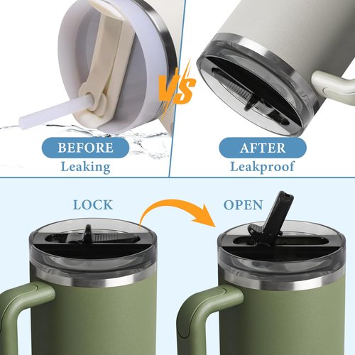 2 Pack 40 oz Tumbler Detachable Flip Straw Lid Replacement Fit Stanley Quencher ProTour, Spill Proof Splash Resistant Tumbler Lids, No Spill Flip Top Tumbler Cover for Stanley Cup Accessories