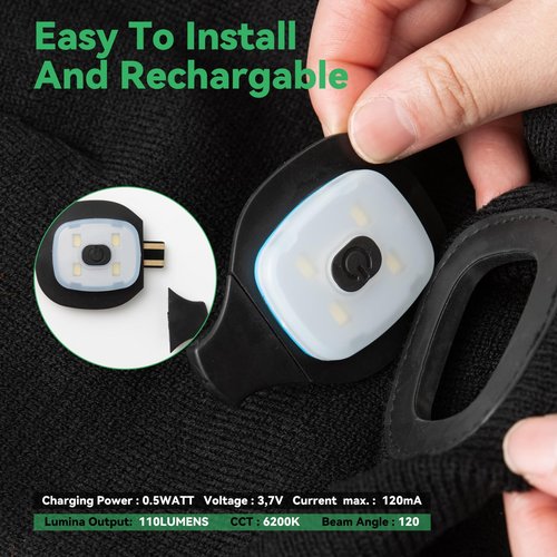 DETDLIB Gifts for Men, USB Rechargeable LED Headlamp Beanie, Valentines Day Gifts for Him, Men, Husband, Dad, Father, Mechanic, Women, Black