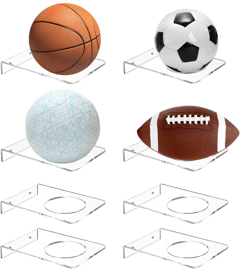 Youeon 8 Pcs Clear Acrylic Basketball Holder - Wall Mount Display Rack for Sports Balls | 3.5 Inch Round Hole