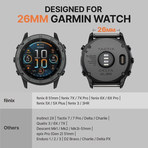 Bandletic Compatible with Garmin Fenix 8 51mm Band - 26mm Quick Fit Rugged Nylon Strap for Fenix 7X 6X Pro/5X Plus/3/3 HR/Instinct 2X Solar 3 50mm /Enduro/Quatix/Tactix/Epix Pro 2/D2 Bravo/D2 Delta PX