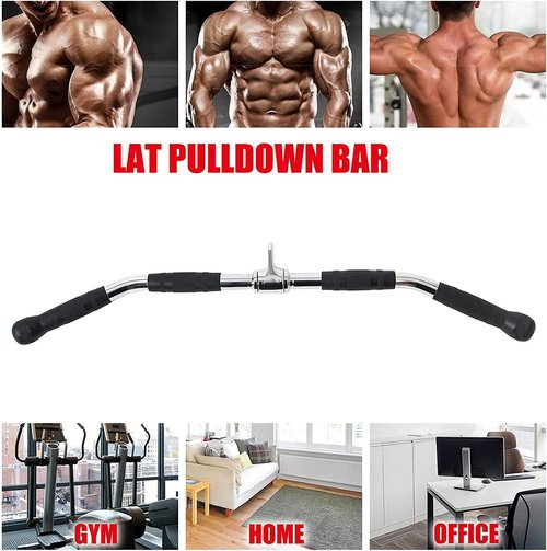 LAT Bar Cable Attachment - Deluxe Heavy Duty Curl Bar with Rubber Handgrips for Home Gym