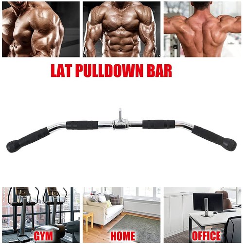 LAT Bar Cable Attachment with Rubber Handgrips, Deluxe Heavy Duty Solid Curl Bar Revolving Hanger Home Gym Cable Attachments (35.5 in Lat Bar)