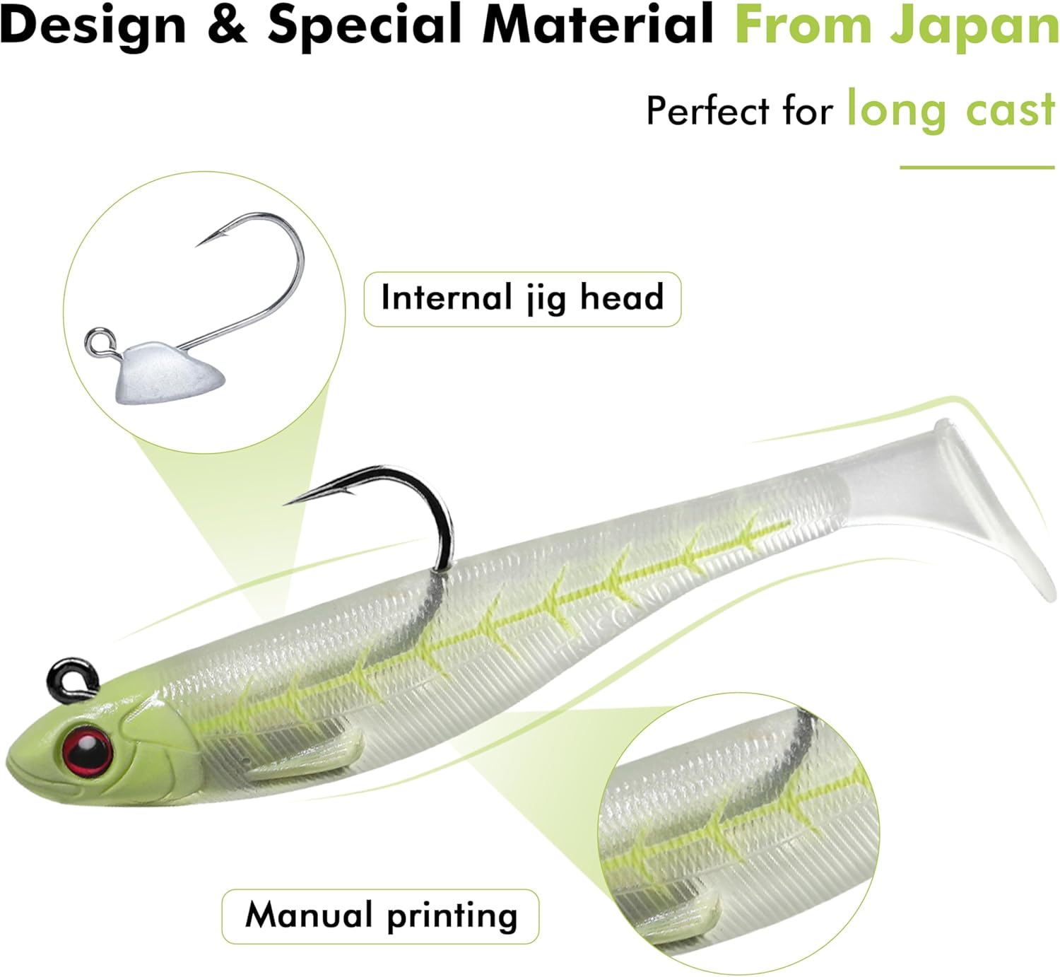 TRUSCEND Shadtale Soft Fishing Lures - Easy Catch Paddle Tail Swimbait with BKK Hooks for Bass, Trout, Crappie & Walleye