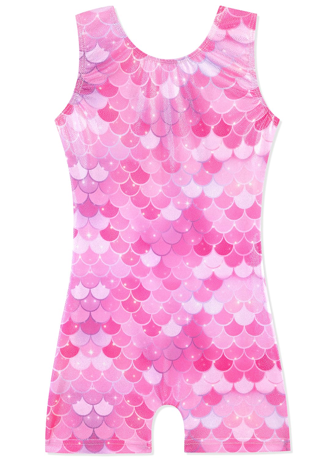 HOZIY Mermaid Gymnastics Leotards for Girls 1t 2t Kids Tumbling Outfit Biketard Dance Clothes with Shorts Sparkly Shiny Glitter Sparkle Pink