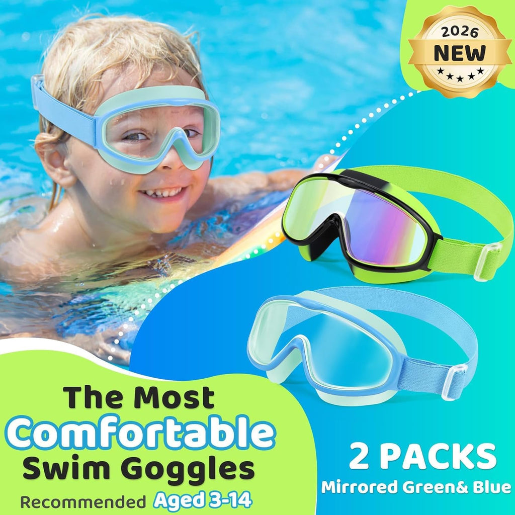 Vvinca Kids Swim Goggles - Anti-Fog, UV Protection & No Leaking | Comfortable Fabric Strap for Ages 3-14