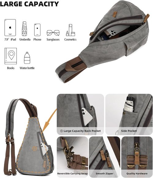 KL928 PU Leather Sling Bag - Stylish Small Crossbody Backpack for Men & Women | Dark Grey