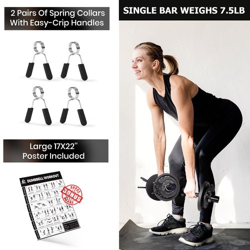 LIONSCOOL 16"Loadable Dumbbells Pairs, Olympic Dumbbell Handle/Bar for Strength Training, Compatible with 2’’ Standard Plates (Overall Black)