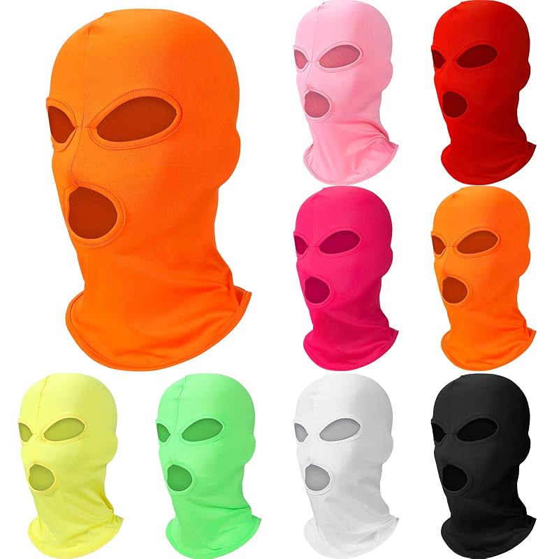 Seematn 8-Pack Full-Face Ski Masks with 3 Holes - UV Face Cover Neck Gaiter in Black, White, Yellow, Green, Pink, Rose, Red & Orange