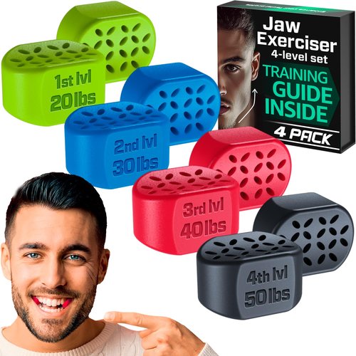 MHH Jaw Exerciser for Women 8 pcs - with 4 Multiple Resistance Levels - Double Chin Reducer and Eliminator - Silicone Jaw Toner Tablets - Face and Neck Shaper