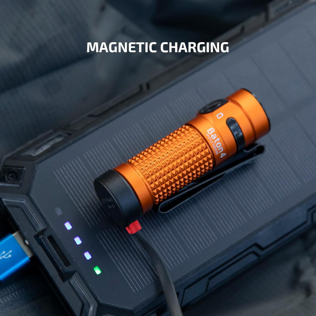 OLIGHT Baton4 Rechargeable EDC Flashlight - 1300 Lumens, IPX8 Waterproof, Multiple Modes | Compact Orange Design for Home & Camping