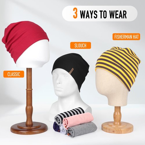 Slouchy Beanie for Women Cotton Beanies Hats Men Lightweight Soft Chemo Headwear Warm Skull Cap for All Seasons Black