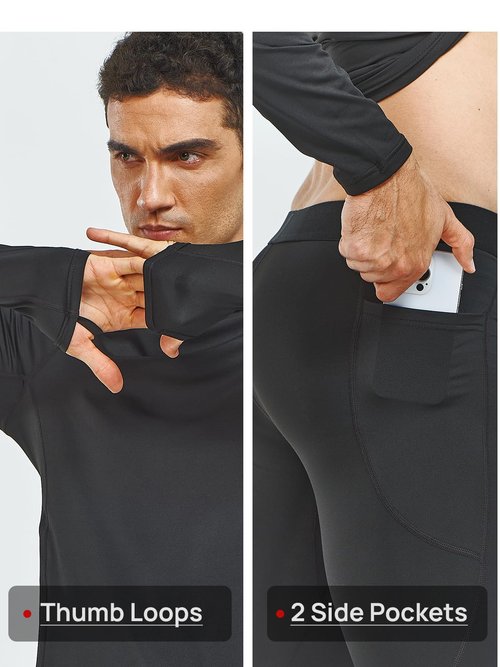 NORTHYARD Thermal Underwear for Men Long Johns Fleece Lined Base Layer Set for Winter Top Bottom with Pockets Black XL