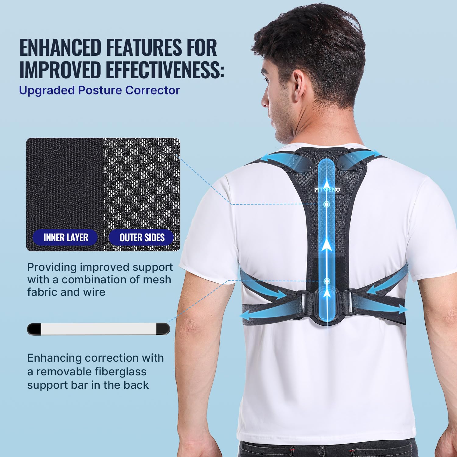 Skiennix Posture Corrector Upper Back Brace - Adjustable Pain Relief for Men & Women | Invisible Under Clothes (Medium/Large 39"-49")