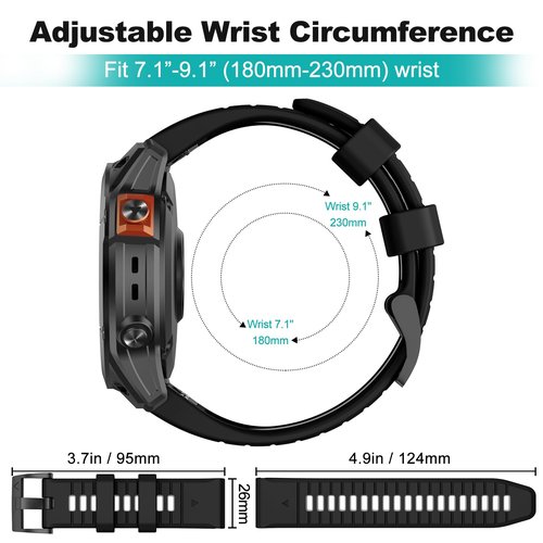OVERSTEP Compatible with Fenix 7X Bands, 26mm Width Soft Silicone Replacement Strap for Fenix 7X Pro/6X/5X/3 Smartwatch