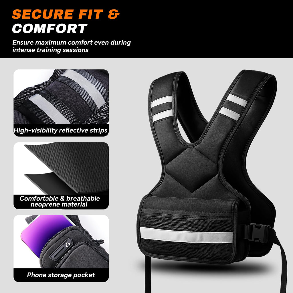 PJ PINJIAN Adjustable Weighted Vest for Men and Women,4-10lb Variable Body Weight Vest for Home Workouts, Running, Rucking, HIIT & Strength Training, Removable Ironsand Weights, Reflective & Pockets