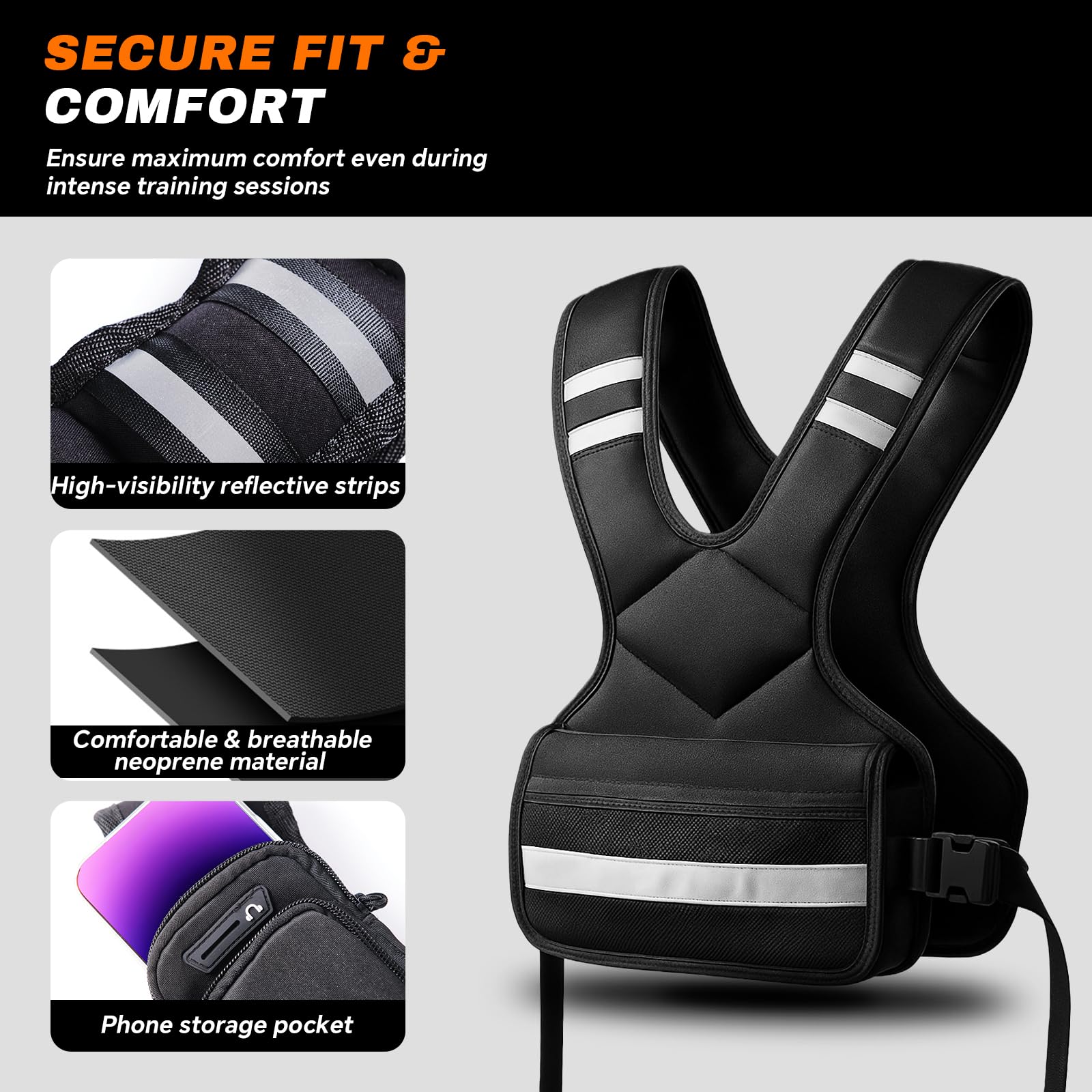 PJ PINJIAN Adjustable Weighted Vest for Men and Women,4-10lb Variable Body Weight Vest for Home Workouts, Running, Rucking, HIIT & Strength Training, Removable Ironsand Weights, Reflective & Pockets