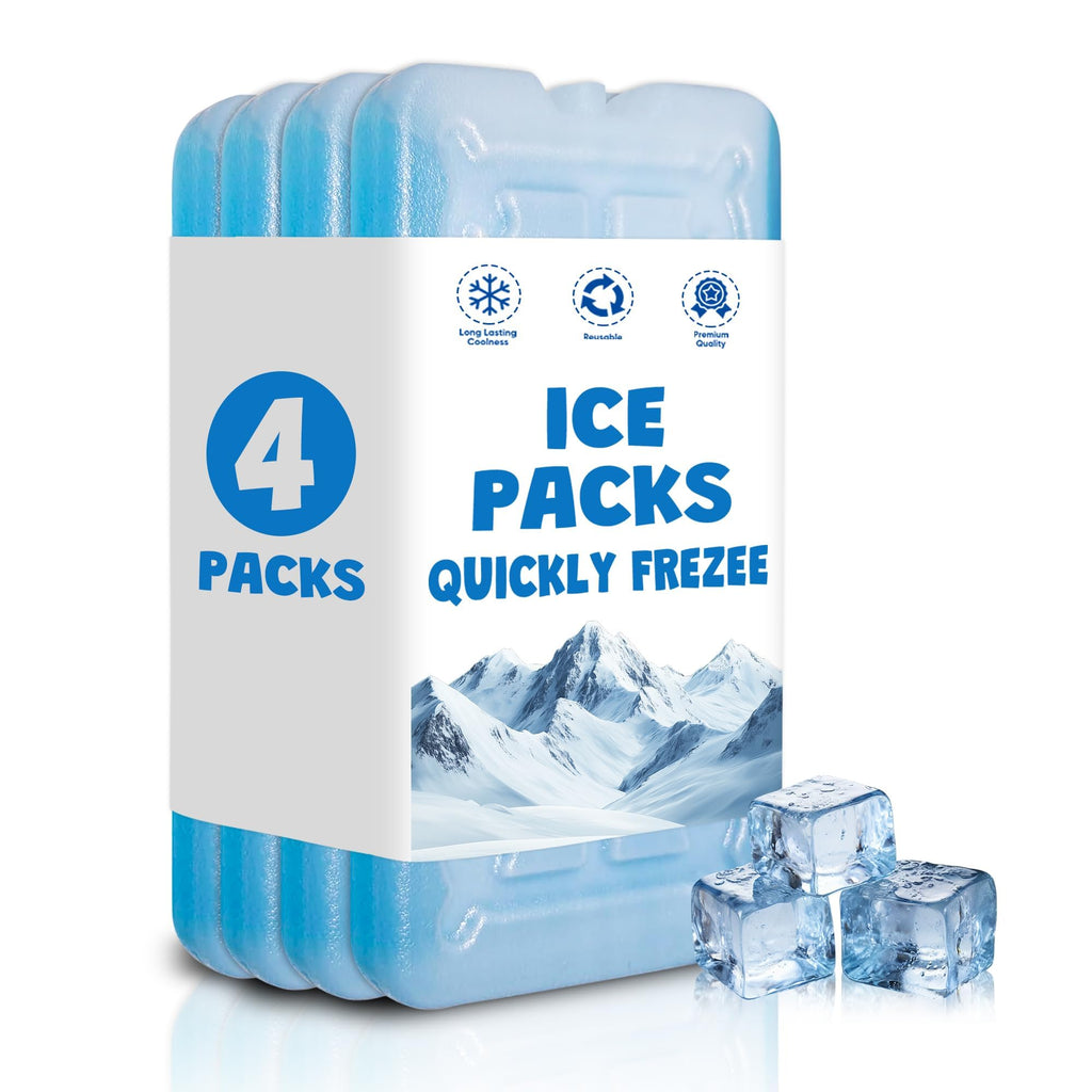 Life BROS 4-Pack Slim Flat Ice Packs for Coolers & Lunch Boxes – Freezer Packs for Beach, Camping, Reusable Long-Lasting Cooling for Food, Drinks & Kids Lunch Bag