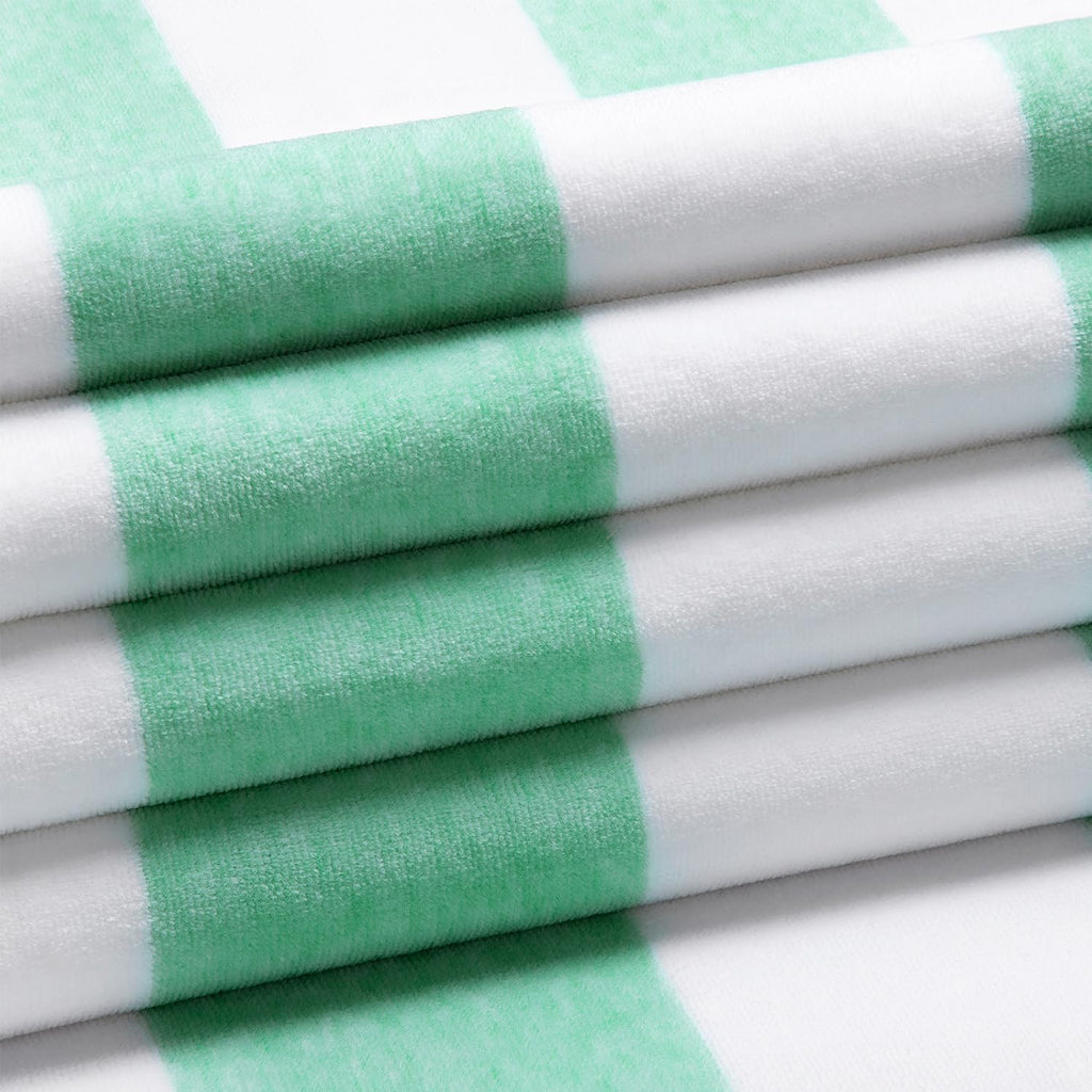 Skiennix Cotton Oversized Beach Towel - Large 70 x 35 Inch Quick-Dry Green Striped Pool Towel