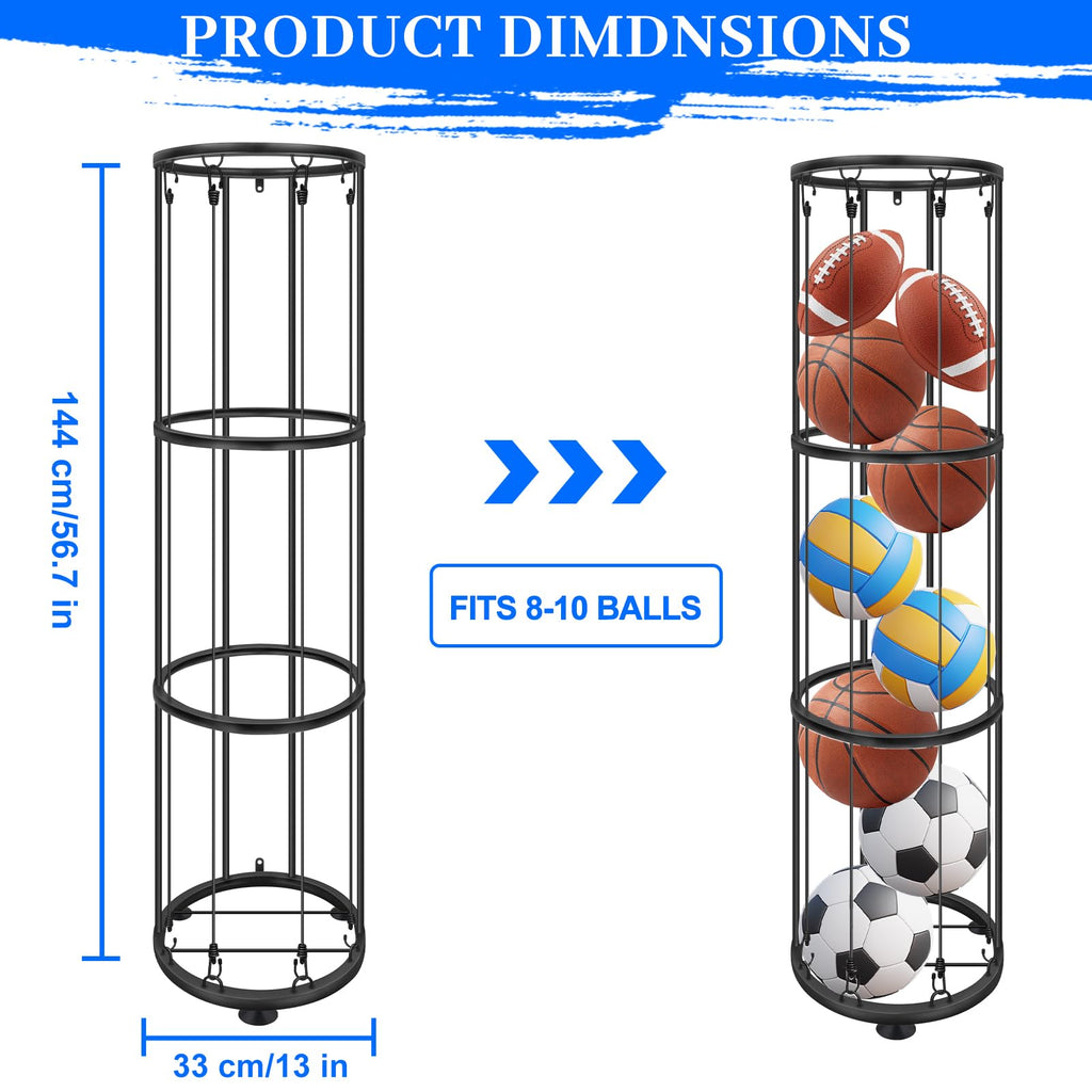 CROSDE 3 Layer Garage Ball Storage Rack, Vertical Basketball Holder, Black