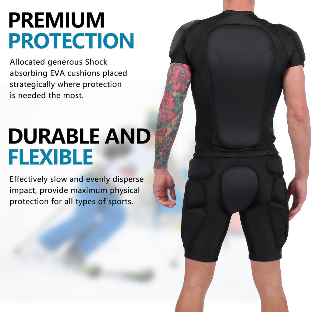 TUOY Protective Padded Shorts for Snowboard,Skate and Ski,3D Protection for Hip,Butt and Tailbone Black