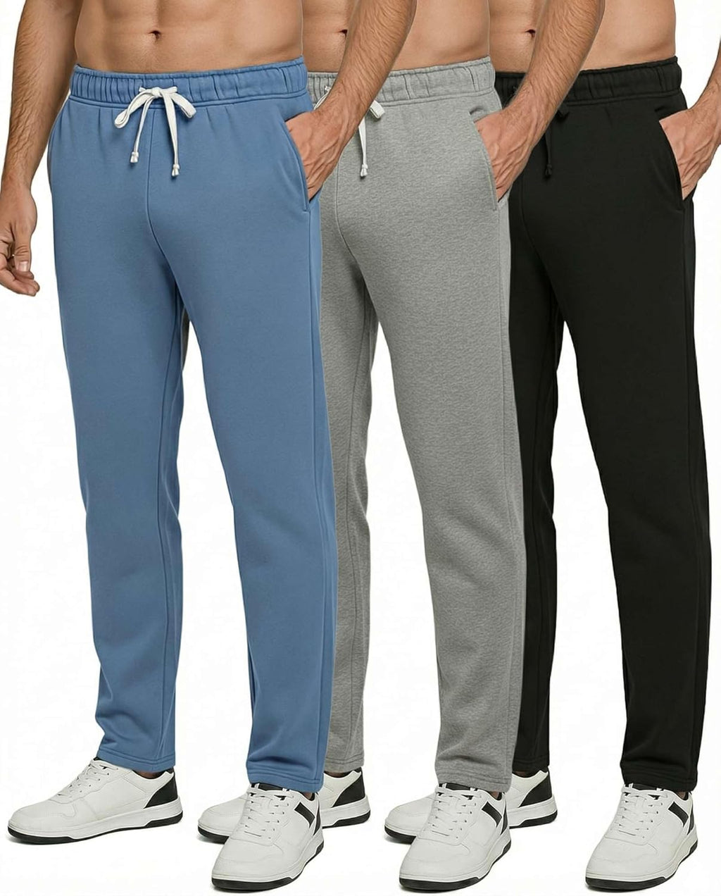 Real Essentials Men's Tech Fleece Sweatpants - 3 Pack with Pockets | Casual Open Bottom (Big & Tall Available)