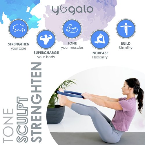 Y O Gayo Pilates Ring and Ball Set with 3 Resistance Bands - Pilates Equipment for Home Workout - Magic Circle Pilates Ring 14 Inch to Tone, Sculpt and Strengthen (Blue)