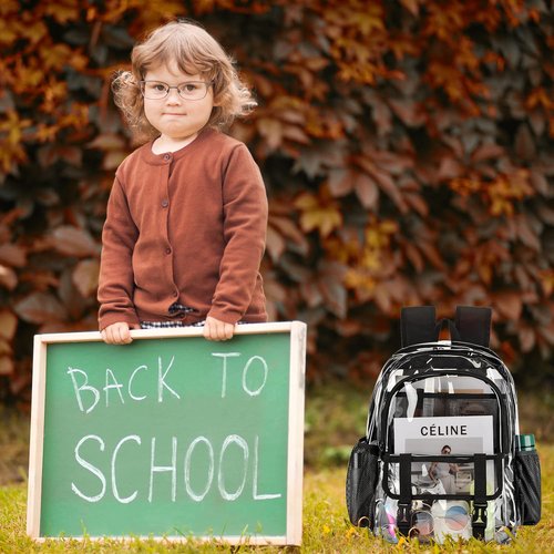 KUI WAN Clear Backpack, Large Clear Bag Stadium Heavy Duty PVC Transparent See Through Backpacks for Boys Girls, College, Work, Black