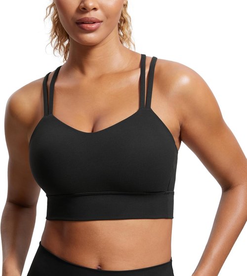 CRZ YOGA Longline Sports Bra - Soft Butterluxe Fabric with Double Spaghetti Straps | Women's Yoga Crop Top
