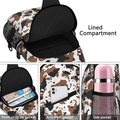 Cow Printed Sling Bag for Women Men Small Crossbody Sling Backpack Travel Hiking Daypack Cow Print Chest Shoulder Bag
