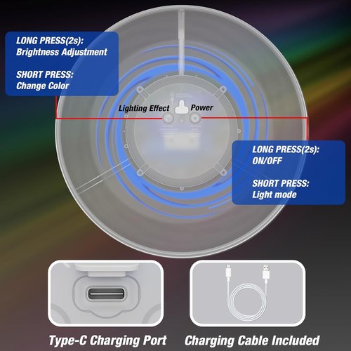 HYES Light Up Flying Discs - 45 LEDs, 14 Lighting Modes | Rechargeable Glow in The Dark Ring for Outdoor Fun