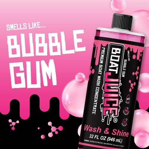 Boat Juice Boat Wash & Shine - pH Neutral Soap for Fiberglass & Vinyl | Complete Wash Kit with HydroSuds Sprayer & XL Microfiber Towel | Bubble Gum Scent | Made in USA