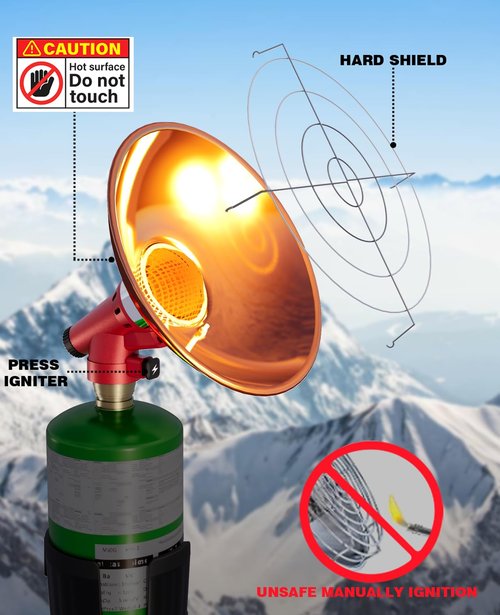 Golf Cart Heater with Adjustable Cylinder Holder (Gas Cylinder NOT Included), 5500BTU Outdoor Heater with Metal Control Knob for Club Car, EZGO, Yamaha, Includes 16oz Propane Tank Holder