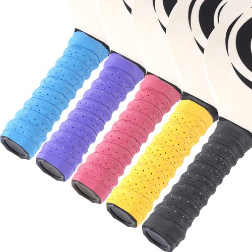 HINZIC 5 Pack Anti-Slip Perforated Pickleball Paddle Racket Grip Tape Handle Wrap for Pickle Ball Tennis Badminton Overgrip Racquet Moisture Wicking- Red & Blue & Black & Yellow & Purple