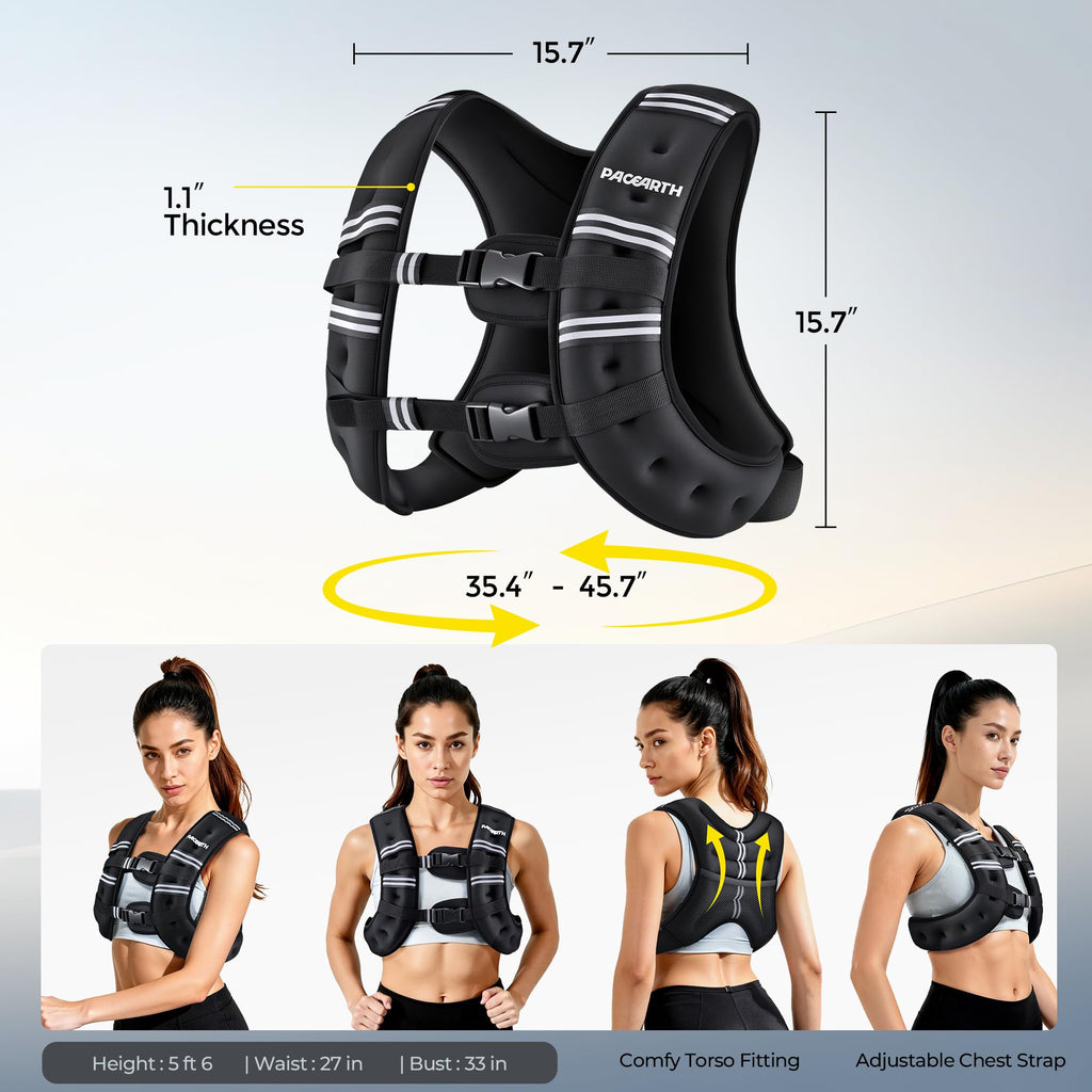 PACEARTH Weighted Vest, 6lb/12lb/16lb/20lb/25lb/30lb Weight Vest with Reflective Stripe, Body Weight Vests Adjustable for Men, Women Workout, Strength Training, Running, Walking, Jogging