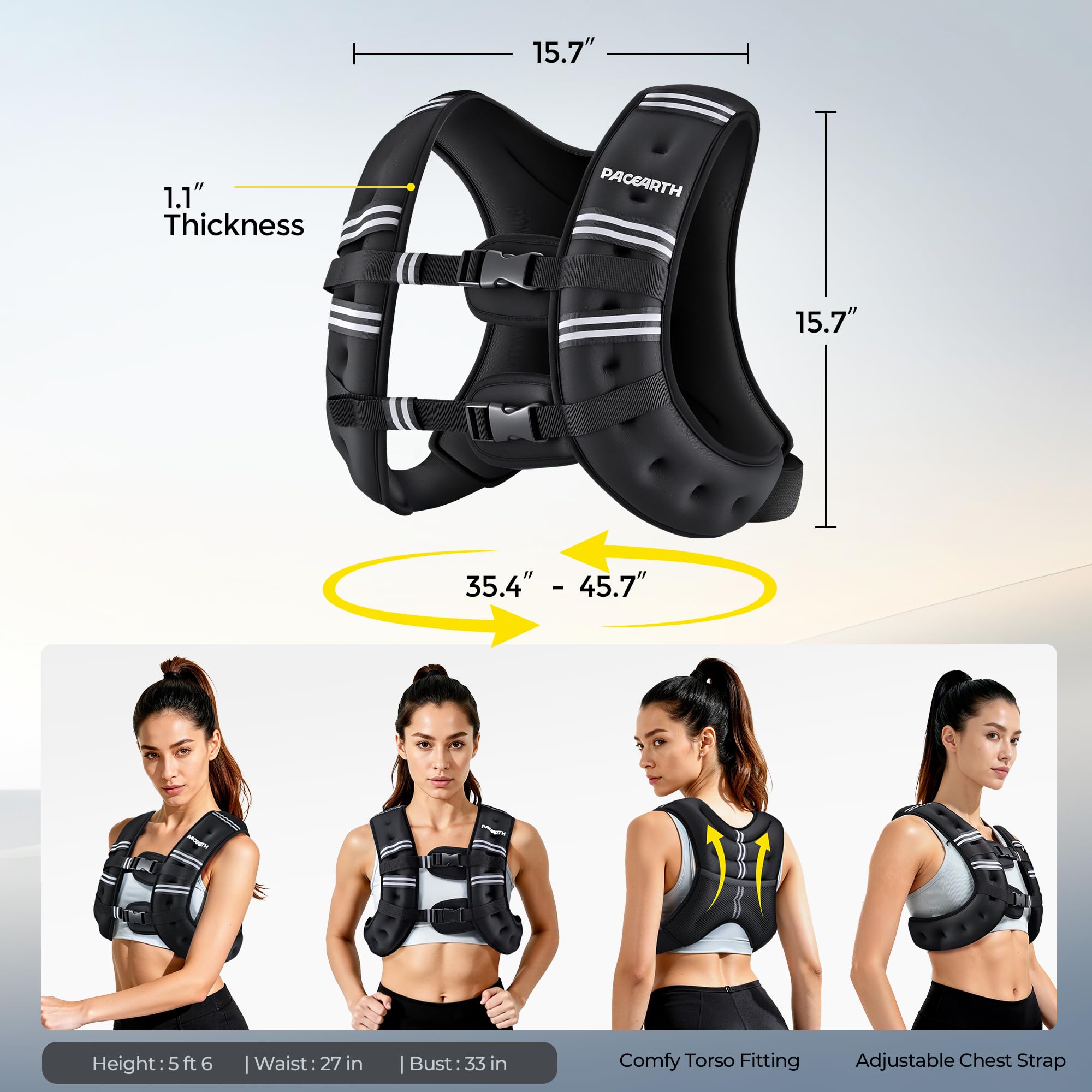 PACEARTH Weighted Vest, 6lb/12lb/16lb/20lb/25lb/30lb Weight Vest with Reflective Stripe, Body Weight Vests Adjustable for Men, Women Workout, Strength Training, Running, Walking, Jogging