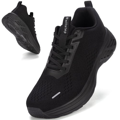 Rollstep Wide Toe Box Shoes Women Sneakers Extra Wide Width Arch Support Non-Slip Tennis Athletic Ultralight Running Shoes for Women Walking Diabetic Plantar Fasciitis Footwear All Black 40