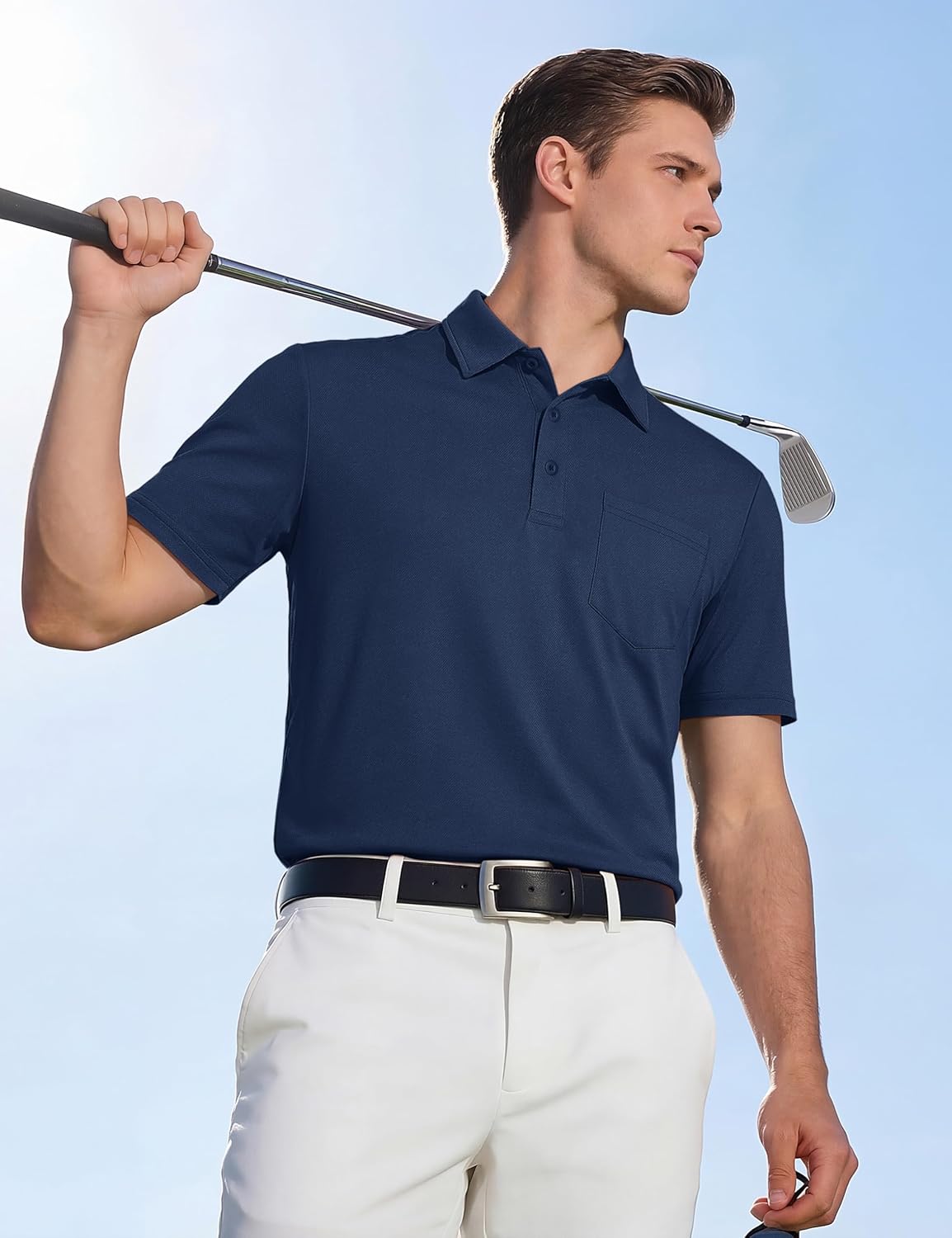TACVASEN Men's Polo Shirt - Dry Fit Performance Golf Top with Pocket | Casual Short Sleeve Athletic Wear