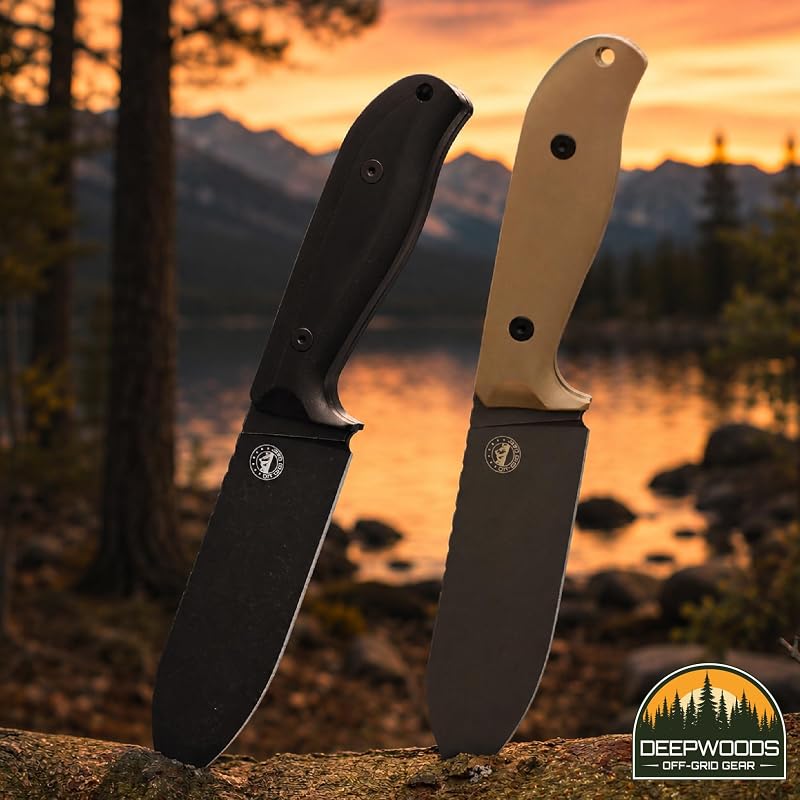 Fixed Blade Knife with Sandvik 12C27 Steel, G10 Handle — DeepWoods Bushcraft Survival (Desert Gray) - Outdoor Camping