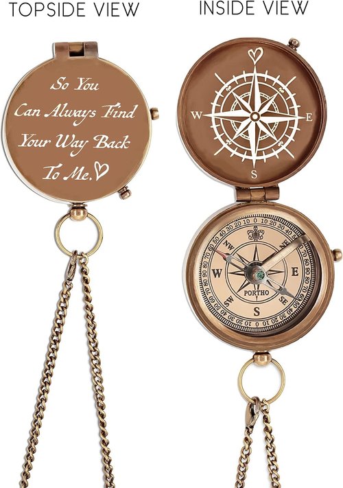 So You Can Always Find Your Way Back to Me” Engraved Brass Compass – Vintage Pocket Compass with Chain & Leather Case | Gift for Son, Daughter, Him, Her | Graduation, Anniversary