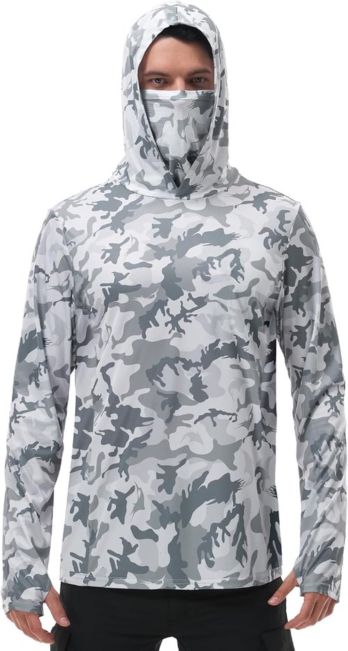FISHEAL Men's Performance Fishing Hoodie - UPF 50+ Sun Protection, Long Sleeve with Thumbholes & Neck Gaiter
