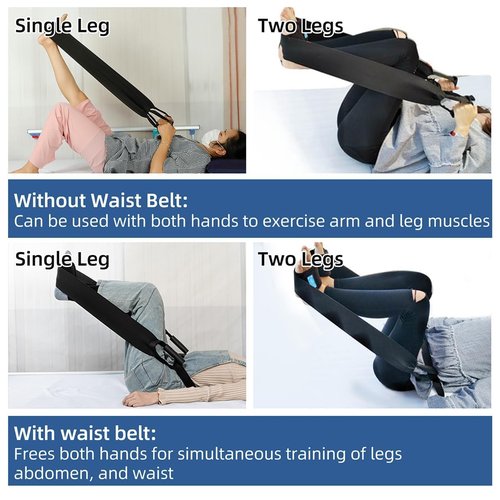 Stretch Bands for Exercise – Leg Stretching Strap for Physical Therapy, Hands-Free/Manual Options for Elderly Rehabilitation Bedridden Patients Lower Limb Myasthenia (2 Feet+Waist Belt)