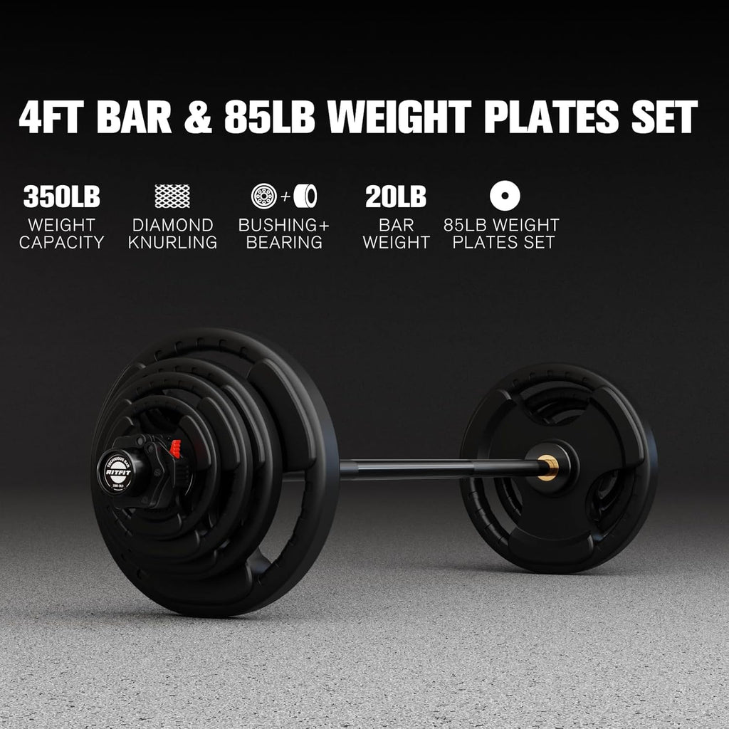 RitFit Olympic Barbell Weight Set - 4/6FT Bar with 55-115LB Plates for Weightlifting & Strength Training