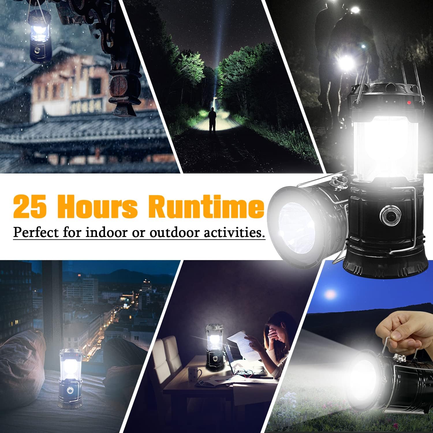 XTAUTO Collapsible Portable LED Camping Lantern - Lightweight Waterproof Solar USB Rechargeable | 4-Pack Emergency Lights for Home & Outdoor Use
