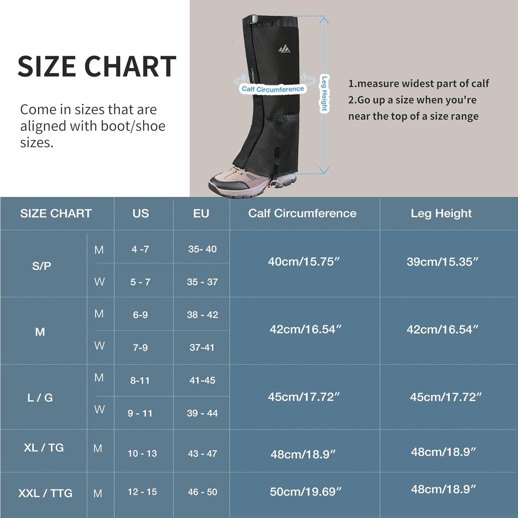 Unigear Leg Gaiters - Durable 1000D Waterproof Boot Gaiters for Hiking, Walking, Climbing & Skiing