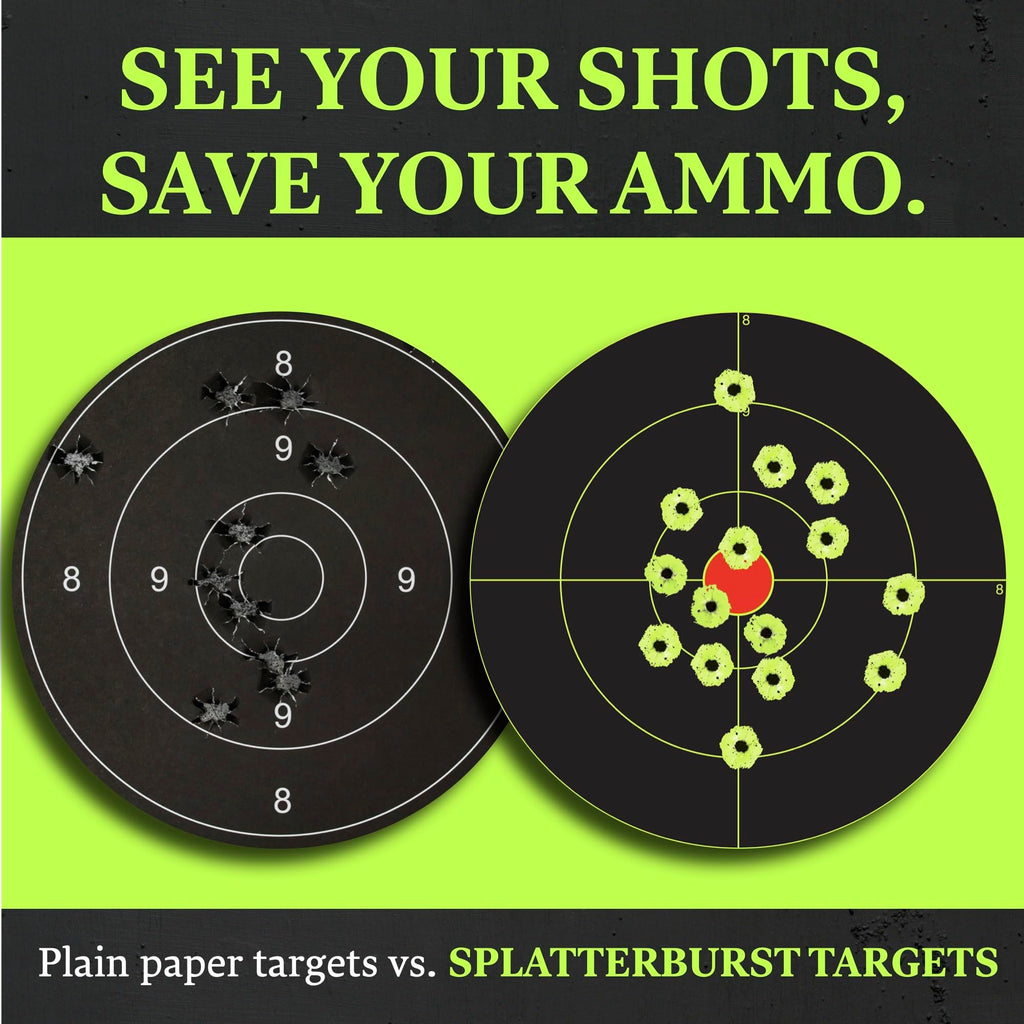 Splatterburst Targets - 18 x 24-4 inch Bullseye Splatter Target - Easily See Your Shots Burst Bright Fluorescent Yellow Upon Impact - Made in USA (50 Pack)