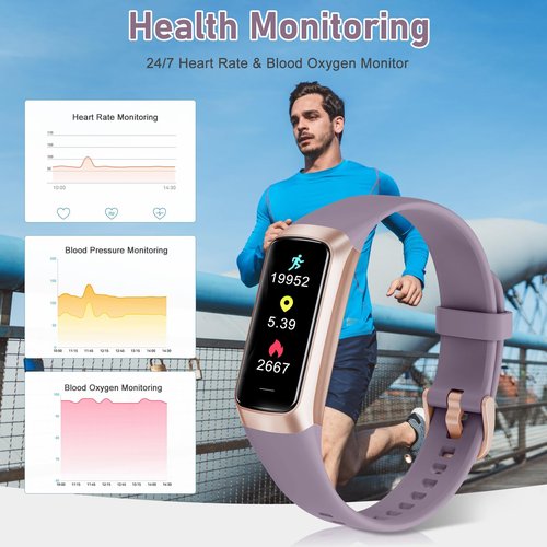 Zeacool Fitness Tracker with 24/7 Heart Rate,Blood Oxygen Blood Pressure Sleep Monitor, Activity Trackers 5 ATM Waterproof,Step Calorie Counter Pedometer Health Smart Watch for Women Men Dusty Purple